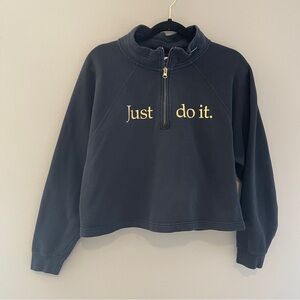Nike Black Gold Graphic Cropped 3/4 Zip Sweatshirt Size Large